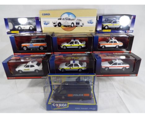 Corgi diecast - six Corgi diecast model motor vehicles from the Emergency Motors Collection, Drivetime a Ford Transit Police 