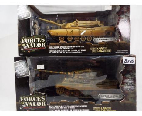 Forces of Valor Combat Proven Machines - two 1:32 scale models, German King Tiger tank, Normandy 1944 and US M1A1 Abrams tank