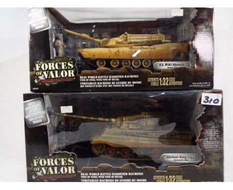 Forces of Valor Combat Proven Machines - two 1:32 scale models, German King Tiger tank, Normandy 1944 and US M1A1 Abrams tank