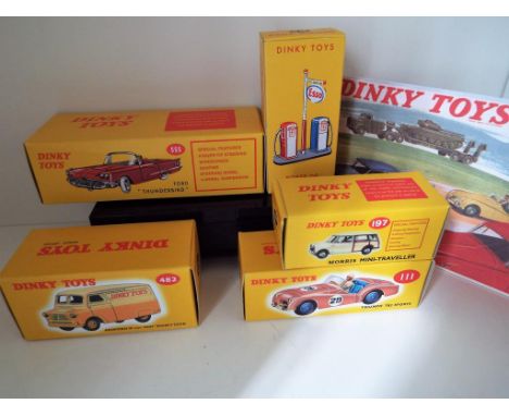 Dinky Toys - five diecast models comprising 111 Triumph TR2 Sports, yellow in correct colour spot box, 197 Morris Mini-Travel