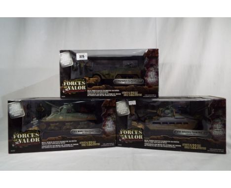 Forces of Valor Combat Proven Machines - three 1:32 scale models, US M16 Multiple Gun Motor Carriage, Normandy 1944, US M4A3 