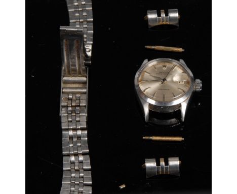 Rolex - a ladies SS Vintage Ladydate Oyster Perpetual wristwatch, silvered dial, baton markers, centre seconds, date aperture