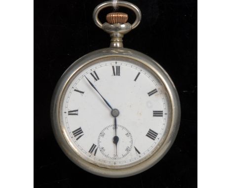 A military top wind pocket watch,white dial, Roman numerals, minute track, subsidiary seconds, button wind movement, serial N