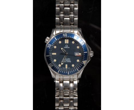 Omega - a Seamaster Professional Chronometer 300m/1000ft wrist watch, wave pattern matt blue dial, spot and bar hour markers,