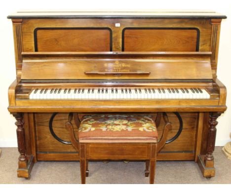 A STEINWAY & SONS ROSEWOOD CASED UPRIGHT PIANO, no. 104722; with a piano stool. Piano 155cm wide