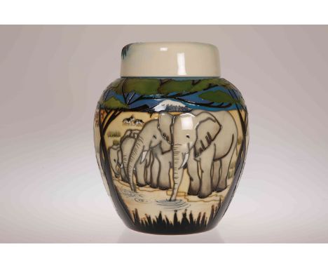 A MOORCROFT "TREETOPS" GINGER JAR AND COVER, first quality. 20.5cm