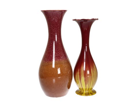 LINTHORPE POTTERYTWO LARGE VASES, NOS. 366 AND 1601, the first with red and brown glaze, the second with red and yellow glaze