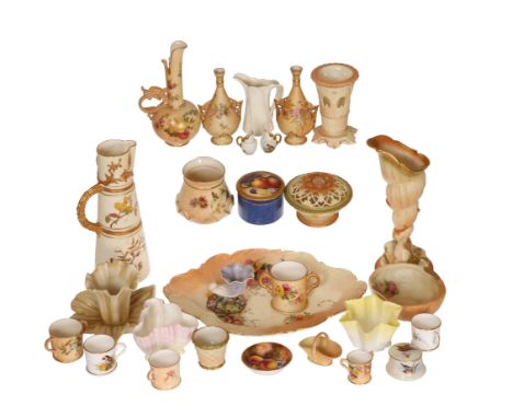 A COLLECTION OF ROYAL WORCESTER, Victorian and later, comprising a fruit painted trinket dish by Roberts, a fruit painted box