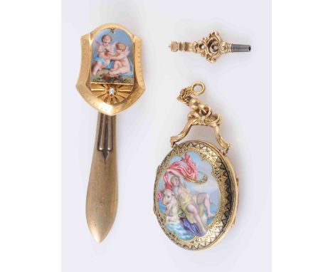 A FINE SWISS ENAMEL FOB WATCH, 19TH CENTURY, signed A. Frankfeld/ Geneve and numbered 11188, the white enamel dial with Roman