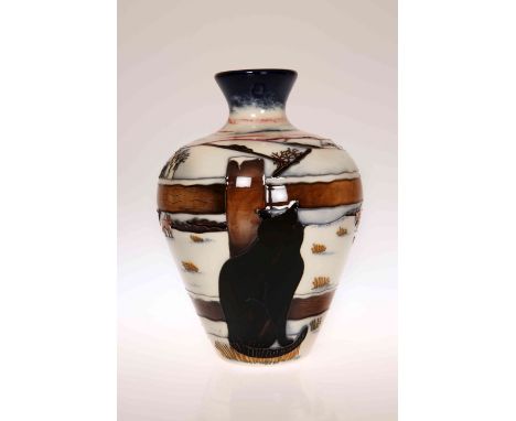 A MOORCROFT "WHO GOES THERE" VASE, first quality, retains original price label of £555. 18.5cm