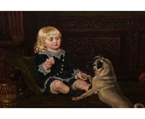 RALPH HEDLEY RBA (1848-1913), PORTRAIT OF A.A. WILSON (OF DURHAM) WITH A PUG DOG, signed and dated (18)82 lower left, oil on 