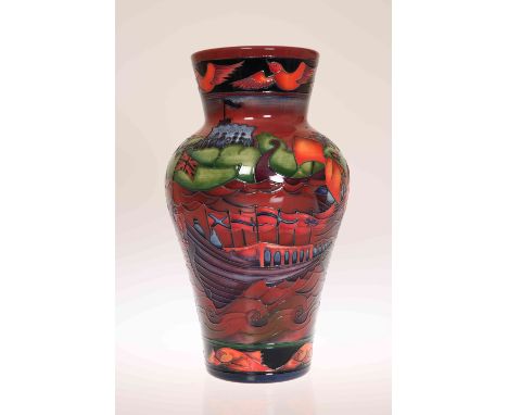 A RARE MOORCROFT "FLAMBE GLORIANA" VASE, first quality, retains original price label of £2,720. 31cm