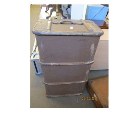 REXINE AND BEECHWOOD BANDED TRAVELLING TRUNK