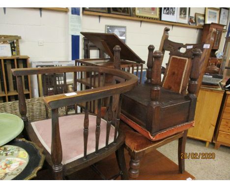 ARTS &amp; CRAFTS STYLE CHAIR TOGETHER WITH AN EDWARDIAN BOW BACK CHAIR AND FURTHER VICTORIAN PIANO STOOL WITH LIFT UP SEAT