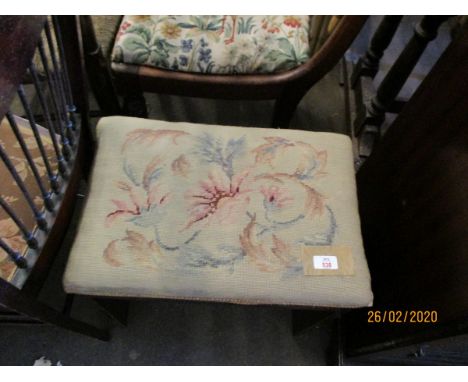 OAK FRAMED PLANK SIDED STOOL WITH EMBROIDERED TOP