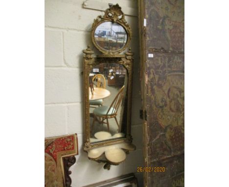 VICTORIAN GESSO PIER MIRROR WITH SHAPED SHELF WITH OVAL TOP