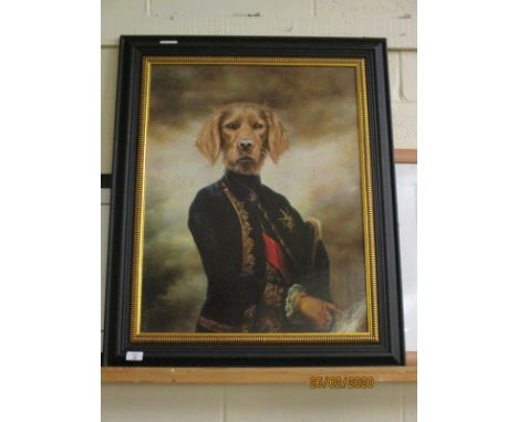 EBONISED AND GILT NOVELTY PORTRAIT OF A DOG