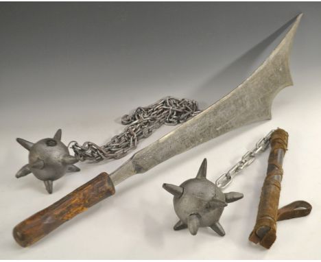 Braveheart - Props - an edged weapon, metal blade, wooden grip, 99cm long; a spiked mace; another (3)