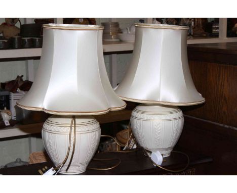 Pair of table lamps and shades, ceiling light, firescreen, pictures, etc.