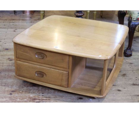 Ercol Windsor two drawer storage coffee table, 40cm by 80cm.