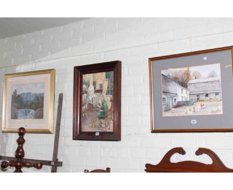 Collection of six various pictures including oils, watercolour, portrait sketch, etc.