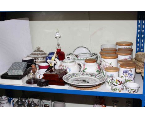 Collection of Portmeirion The Botanic Garden including storage jars, Worcester 'Tuesday's Child' figure, ginger jar, cranberr