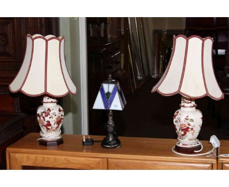 Pair of Masons Red Mandalay table lamps and leaded lamp (3).