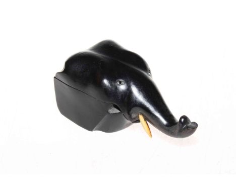 Victorian ebony elephant inkwell, 13.5cm.