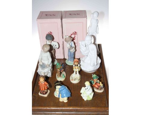 Two Spode Pauline Shone figures, three Nao figures, four Hummel figures, Royal Worcester figure and Coalport 'Paddington Eats