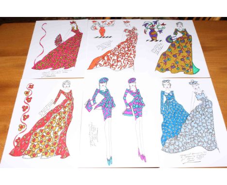 Thirty original fashion drawings by R. Jennings, illustrator for Laura Ashley, London 1970's.