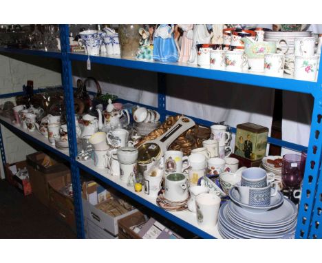 Large collection of teaware, glassware, gilt wall bracket, barometer, commemorative ware, etc.