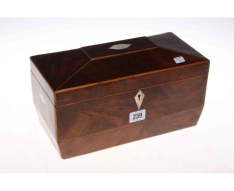 Georgian mahogany caddy with glass mixing bowl, 30cm by 15cm.