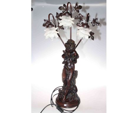 Three branch classical figure lamp, 82cm.