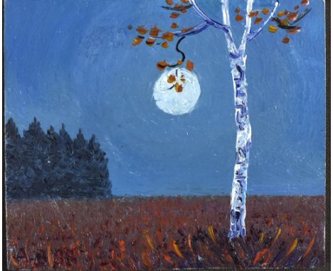 Adolf Braun. 1918 Dellmensingen - 2006 Oberdischingen. Monogr. und (19)88 dat. Vollmond über dem Feld. Öl/Platte. 7 x 8,2 cm.