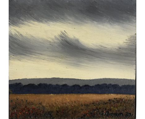 Adolf Braun. 1918 Dellmensingen - 2006 Oberdischingen. Sign. und (19)79 dat. Acker und Wald. Öl/Platte. 10,5 x 11 cm. R