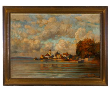 Franz Löffler. 1875 Pettenreuth - 1955 Wasserburg (Bodensee). Sign. und 1922 dat. Ortsbez. Wasserburg am Bodensee. Blick auf 