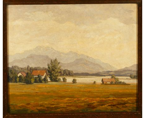 Herbert Meier. Sign. und Ortsbez. Aibling. Verso sign. und 1947 dat. sowie bet. "Chiemsee mit Kampenwand". Öl/Ktn. 50 x 60 cm