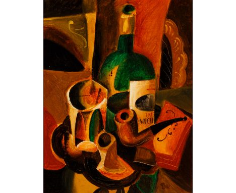 Vladimir Kozhemiakov. Monogr. und verso sign. sowie 1987 dat. Bet. "Stilleben mit Pfeife". Öl/Ktn. 45 x 35 cm. R
