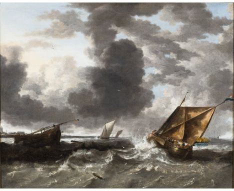 Holländischer Marinemaler des 19. Jh. Schiffe in stürmischer See. Öl/Lwd. 60 x 74,5 cm. R