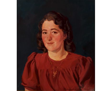 Hans Fischer. Sign. und (19)46 dat. Portrait der Bregenzerin Edeltraud Elbs (1924 - 2019). Öl/Lwd. 56 x 48 cm. R