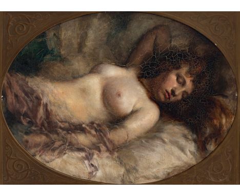 WILLIAM ETTY (York, Great Britain, 1787 - 1849)."Young woman at Rest, 1828.Oil on canvas glued to panel.It has craquelure and