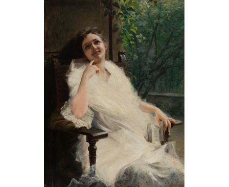 EMILIO SALA FRANCÉS (Alcoy, Alicante, 1850 - Madrid, 1910)."Portrait of a seated young woman".Oil on canvas.Provenance: Priva