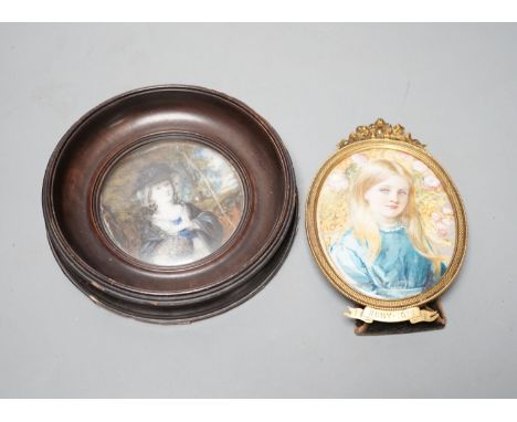 A late 19th century portrait miniature on ivory of a girl, ‘Ruby, 1875’, together with another (2)