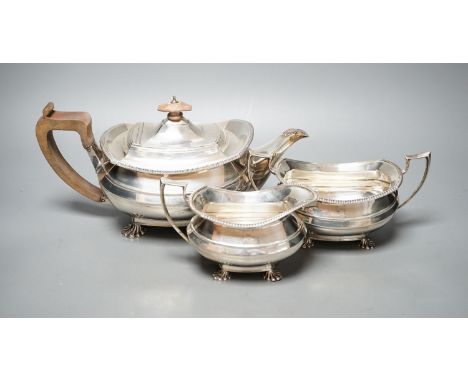 A George V silver three piece tea set, George Howson, Sheffield, 1929/30, gross 42oz.