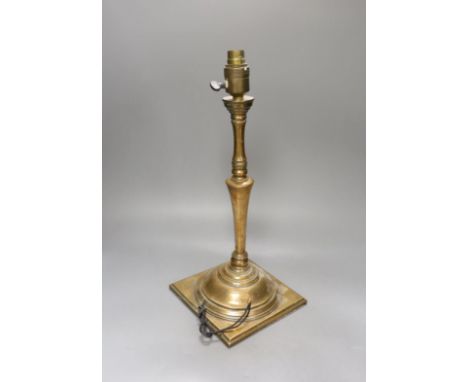 A late Victorian copper alloy table lamp, engraved inscription ‘presented to the officers mess of the 3rd battalion of the Yo