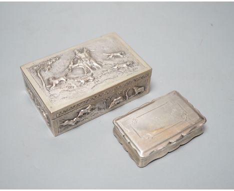 A Victorian silver snuff box, Nathaniel Mills,  Birmingham, 1852, 81mm, together with a Indian white metal box.