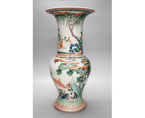 A Chinese famille verte yen-yen vase, Kangxi mark but later, 45cm