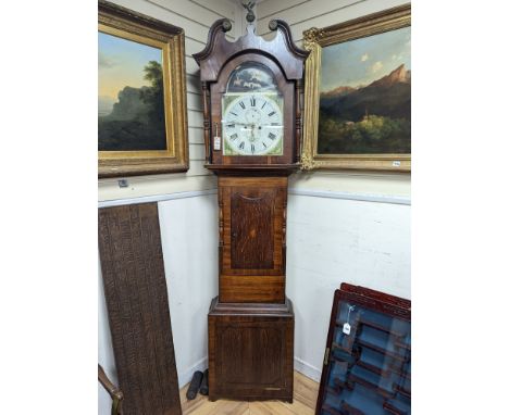 Galloway of Leeds.  An early 19th century mahogany and oak 8 day longcase clock, with painted dial, height 233cm