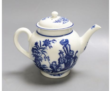 A good Caughley teapot and cover unusually having the same Bell Toy pattern on each side, c.1785, 14.5 cm high