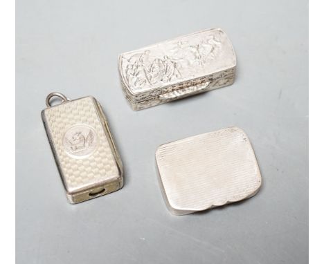 A Victorian silver gilt combination snuff box/ cigar cutter? London, 1855, 32mm and two later boxes.